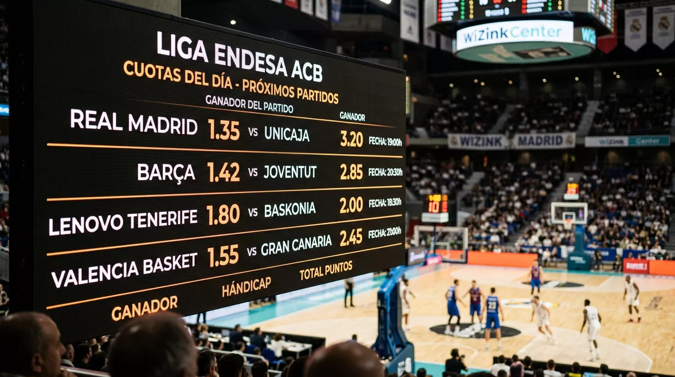 Pantalla mostrando cuotas decimales de partidos de baloncesto de la Liga Endesa ACB