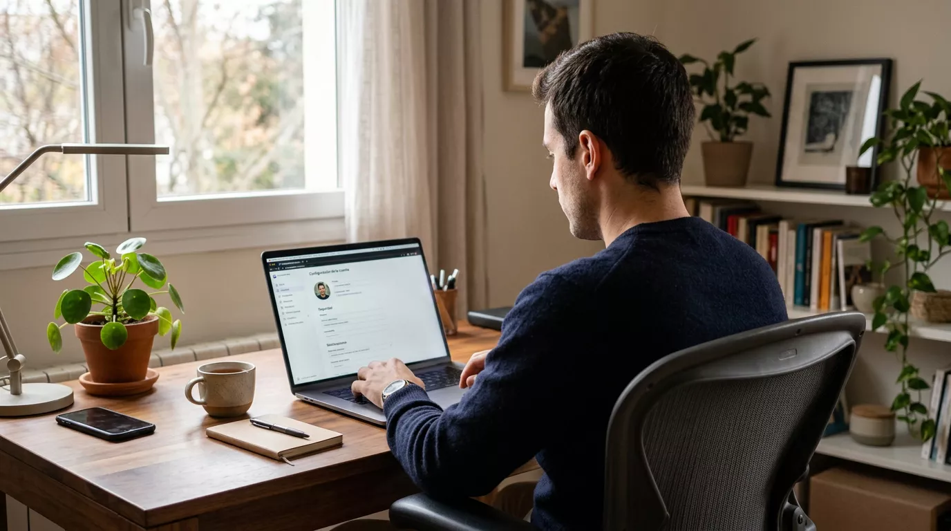 Persona revisando la configuración de límites de apuestas en la pantalla de un ordenador portátil